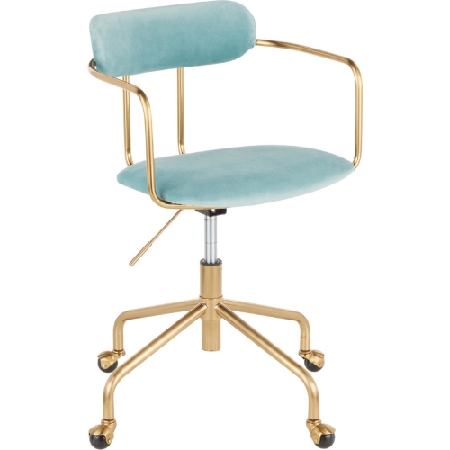 Demi Office Chair in Light Blue Velvet & Gold Metal